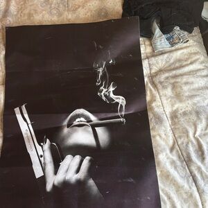 Black and White Smoking Lips Art Print